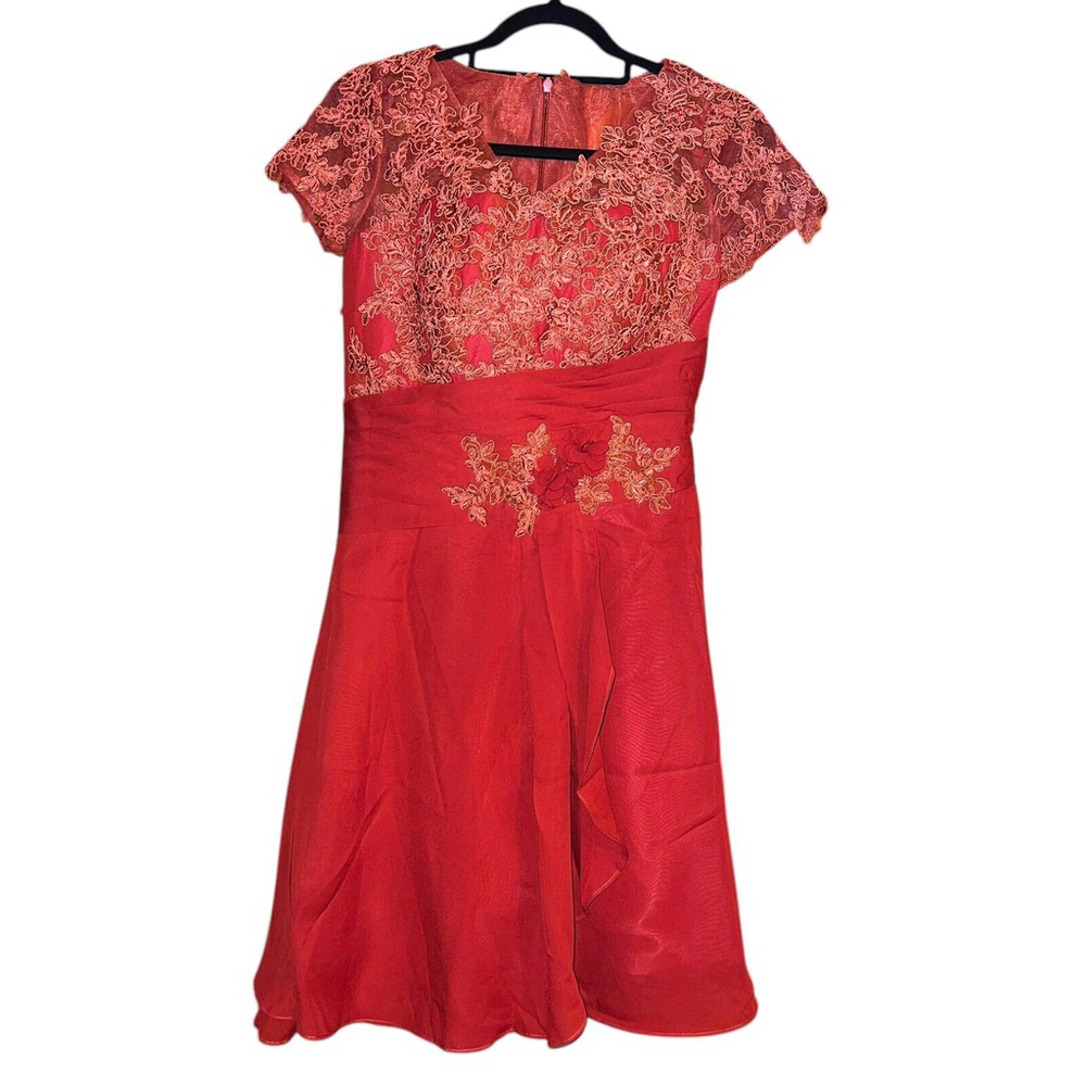 Dark Orange Bridesmaid Dress Lace Chiffon Cap Sleeve Size 8